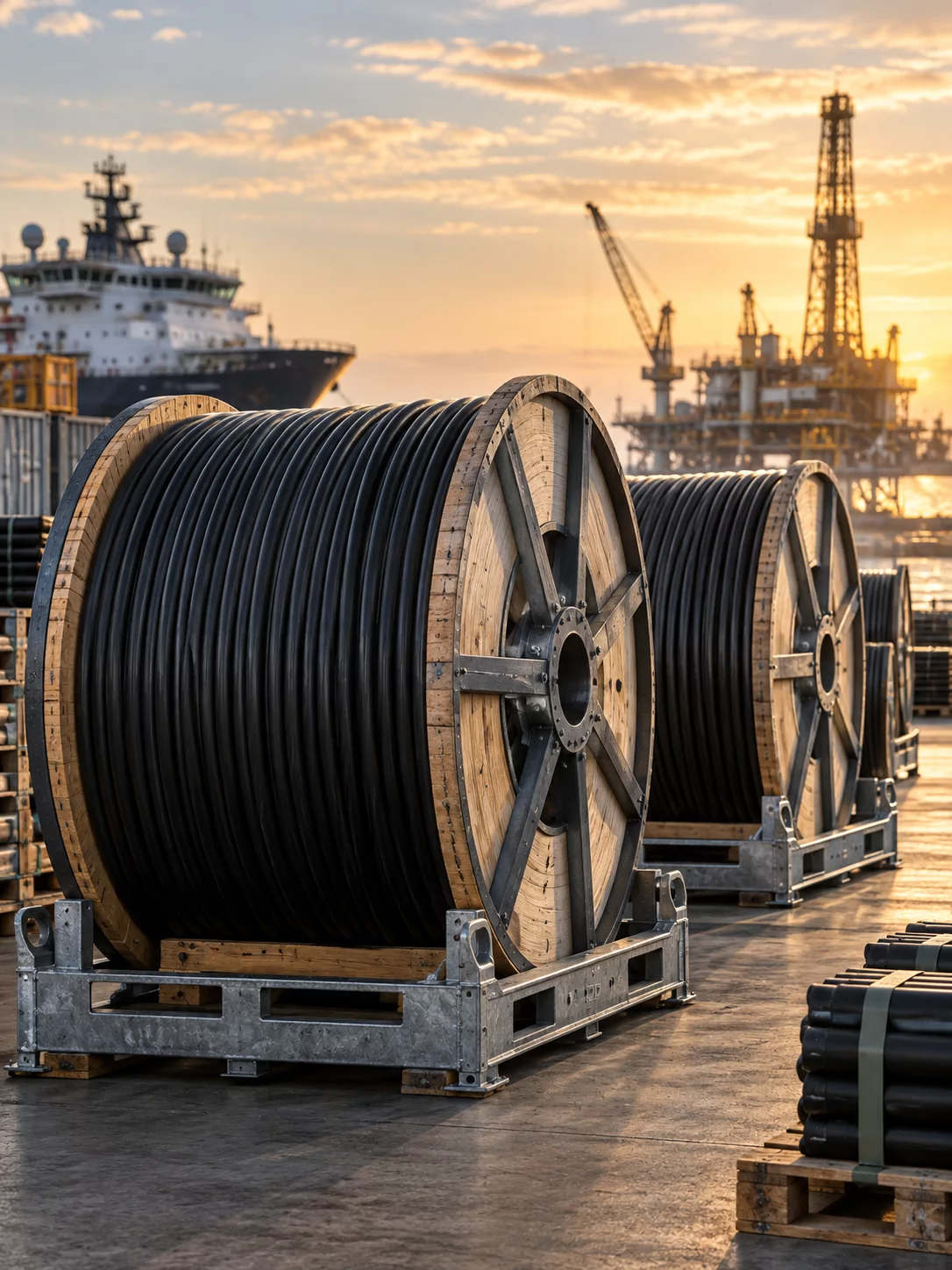 Cable reels staged for offshore supply
