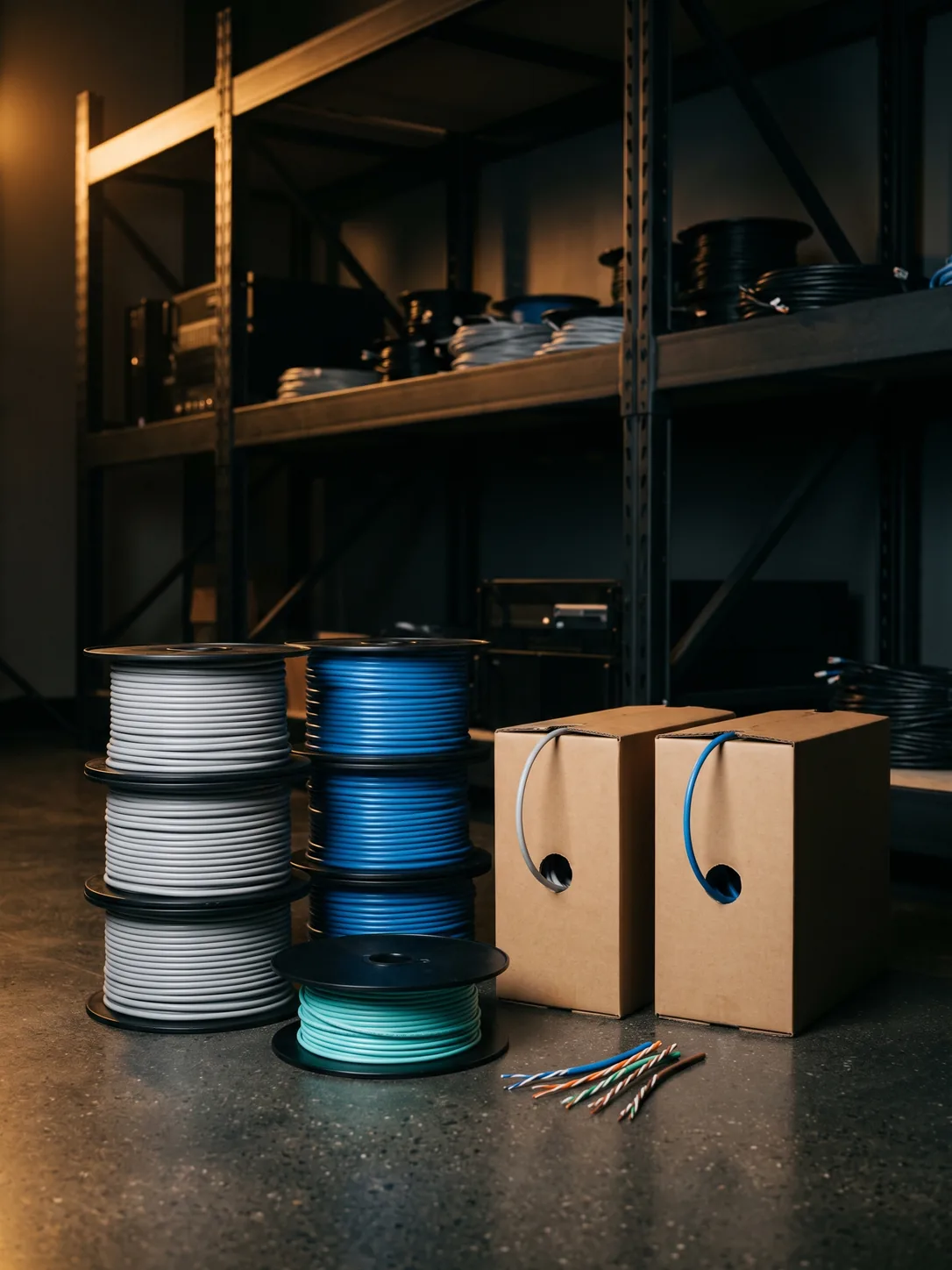 Network cable reels ready for supply